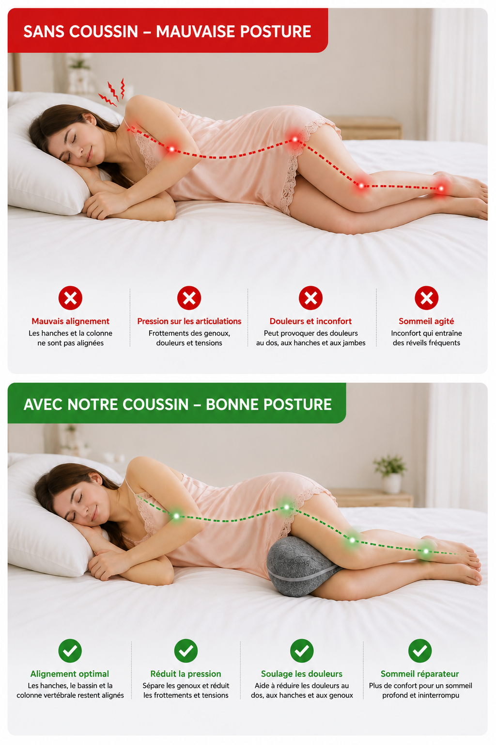 Oreiller ergonomique pour les jambes en mousse à mémoire de forme